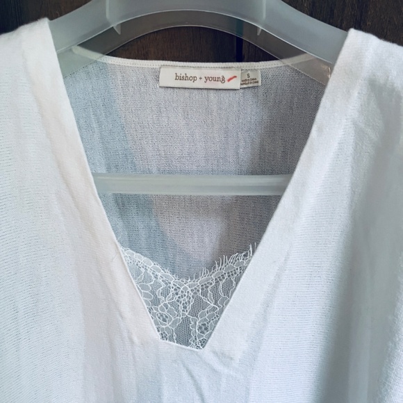 Bishop + Young Anthropologie White Viscose V-Neck Lace Sweater Jumper Top S - Picture 6 of 15
